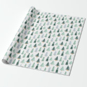 Schattige Winter Kerstbomen Festieve Cadeaus Cadeaupapier (Uitgerold)