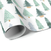Schattige Winter Kerstbomen Festieve Cadeaus Cadeaupapier (Rol Hoek)