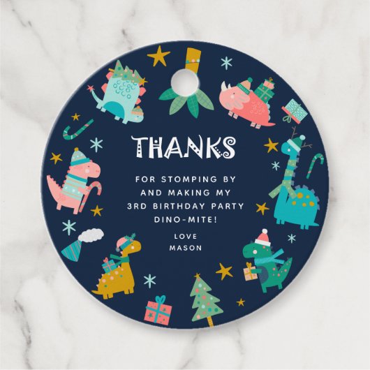 Schattige Winter Kerstmis Dino Kids Verjaardagsfee Bedankjes Labels (Voorkant)