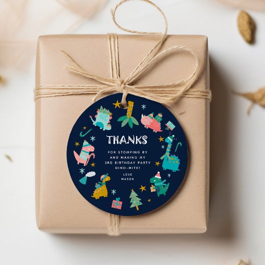 Schattige Winter Kerstmis Dino Kids Verjaardagsfee Bedankjes Labels