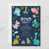Schattige Winter Kerstmis Dino Kids Verjaardagsfee Kaart (Voorkant)