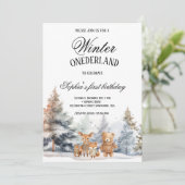 Schattige Winter Onederland Verjaardagsdennenbos Kaart (Staand voorkant)
