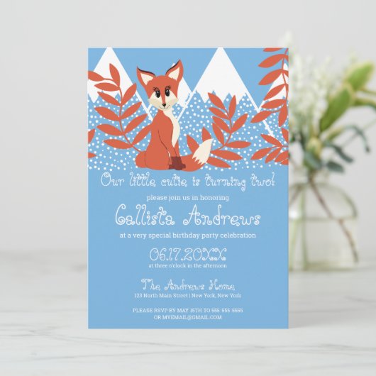 Schattige Winter Oranje Vos Bergen Blad Verjaardag Kaart (Staand voorkant)
