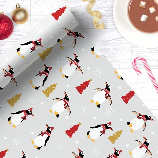 Schattige Winter Pinguïn Kerstmis Cadeaupapier