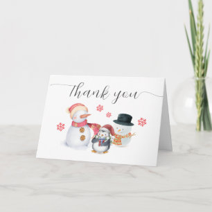 Schattige Winter Pinguïn Sneeuwman Baby Shower Bedankkaart