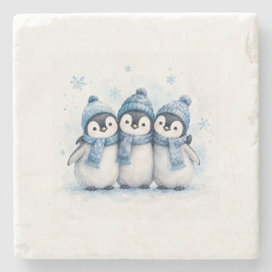 Schattige Winter Pinguïn Trio Blikje Koeler Aard Stenen Onderzetter