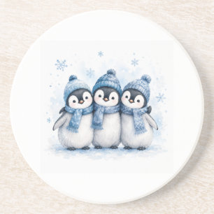 Schattige Winter Pinguïn Trio Blikje Koeler Aard Zandsteen Onderzetter