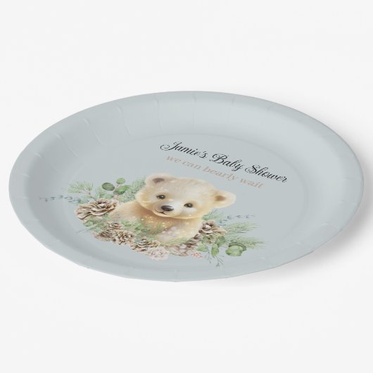 Schattige Winter Polar Beer Blue Boy Baby shower Papieren Bordje (Gekanteld)