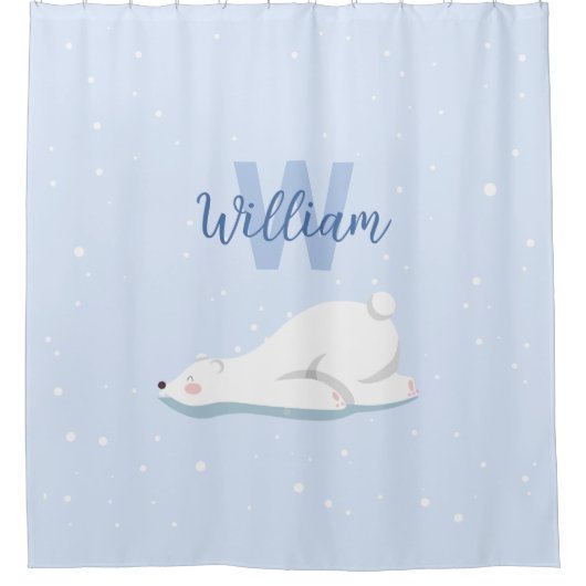 Schattige Winter Polar Beer Custom Naam Kinderkame Douchegordijn (Voorkant)