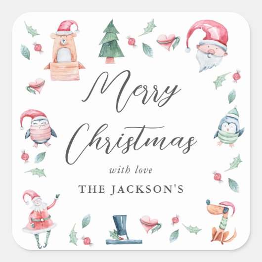 Schattige Winter Prettig Kerstmis Persoonlijk  Vierkante Sticker (Voorkant)