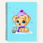 Schattige Winter Puppy Dog Art Turquoise-laptop Notitieboek (Voorkant)