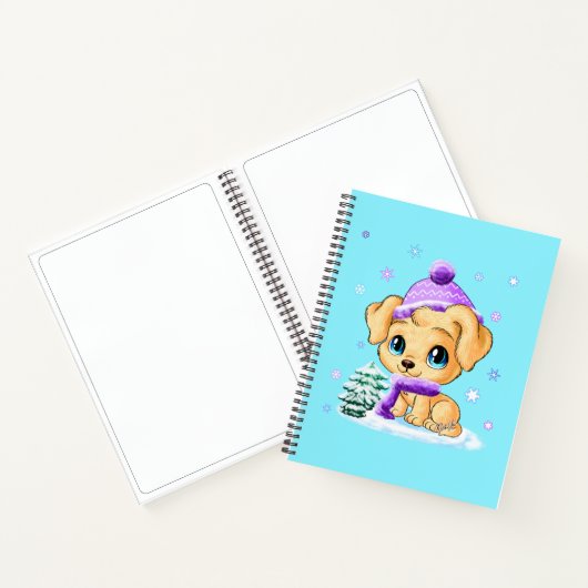 Schattige Winter Puppy Dog Art Turquoise-laptop Notitieboek (Binnen)