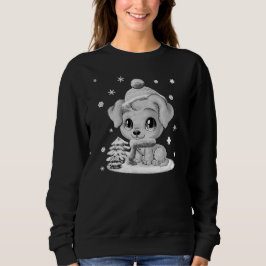 Schattige Winter Puppy Womens Black Sweater voor h