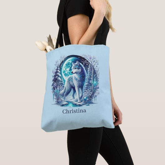 Schattige winter seizoenswolf  tote bag (Dichtbij)