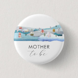 Schattige Winter Sneeuw Dorp Moeder Wordt Baby Bor Ronde Button 3,2 Cm