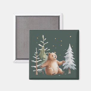 Schattige Winter Sneeuwbeer Whimsical Woodland Win Magneet