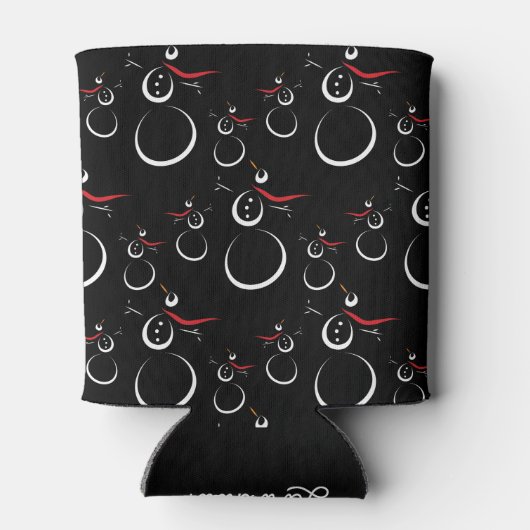 Schattige Winter Sneeuwman Patroon Zwart Blikjeskoeler (Achterkant)