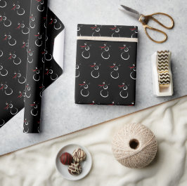 Schattige Winter Sneeuwman Patroon Zwart Cadeaupapier
