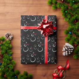 Schattige Winter Sneeuwman Patroon Zwart Cadeaupapier