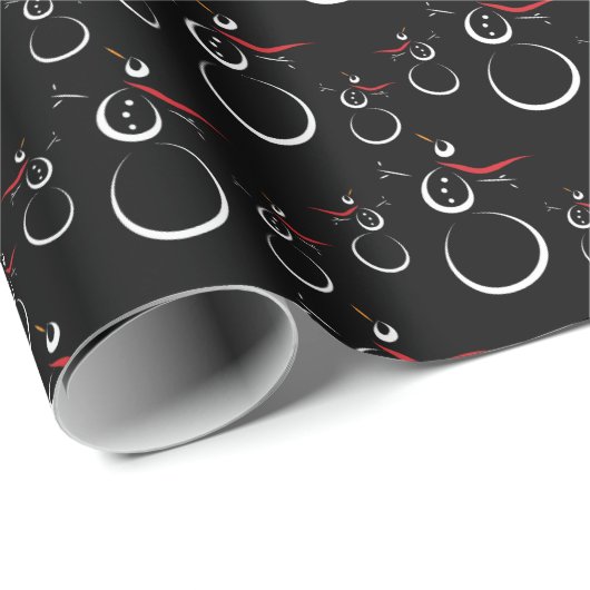 Schattige Winter Sneeuwman Patroon Zwart Cadeaupapier (Rol Hoek)
