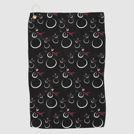 Schattige Winter Sneeuwman Patroon Zwart Golfhanddoek (Voorkant)