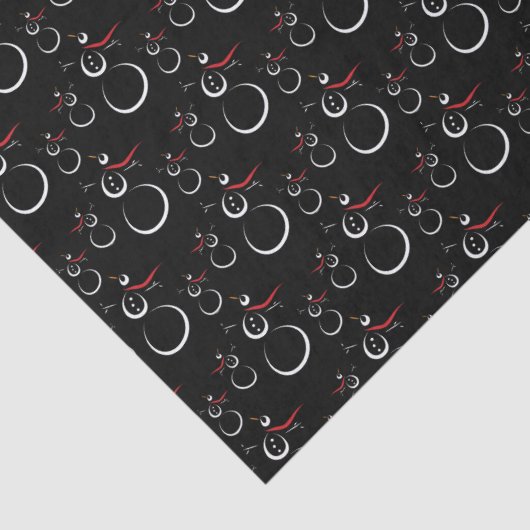 Schattige Winter Sneeuwman Patroon Zwart Tissuepapier (Detail)