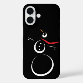 Schattige Winter Sneeuwman Zwart iPhone 16 Hoesje