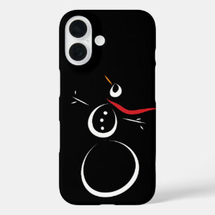 Schattige Winter Sneeuwman Zwart iPhone 16 Hoesje