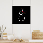 Schattige Winter Sneeuwman Zwart Poster (Keuken)