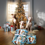 Schattige Winter Sneeuwvlok Pitbull Puppies Cadeaupapier<br><div class="desc">Schattigee pitbull puppies op een lichtblauwe achtergrond met sneeuwvlokken en groen,  het dragen van een blauwe wintersjaal..en een rode strik,  het grootste papier om je cadeaus in dit jaar in te pakken,  een must have voor pitbull families of hondenliefhebbers - - A © WhimsicalArtwork™ origineel -</div>