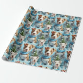 Schattige Winter Sneeuwvlok Pitbull Puppies Cadeaupapier (Uitgerold)
