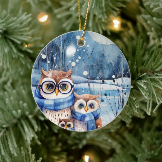 Schattige Winter Uil Familie Kerst Ornament (Boom)
