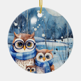 Schattige Winter Uil Familie Kerst Ornament