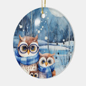 Schattige Winter Uil Familie Kerst Ornament (Links)