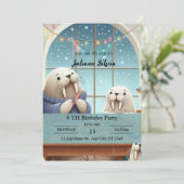 Schattige Winter Walrus Verjaardagsfeestuitnodigin Kaart (Staand voorkant)