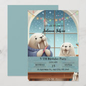 Schattige Winter Walrus Verjaardagsfeestuitnodigin Kaart (Voorkant / Achterkant)