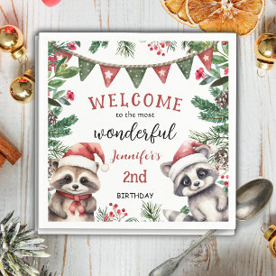 Schattige Winter Wasbeer Kerstmis 2de Verjaardag S Servet