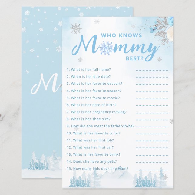 Schattige Winter Wie kent Mama Beste Baby shower S (Voorkant / Achterkant)