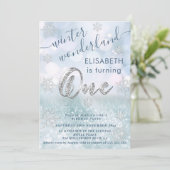 Schattige Winter Wonderland Glitter Eerste Verjaar Kaart (Staand voorkant)