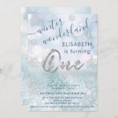 Schattige Winter Wonderland Glitter Eerste Verjaar Kaart (Voorkant / Achterkant)