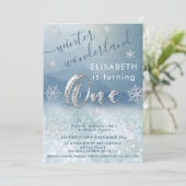 Schattige Winter Wonderland Glitter Eerste Verjaar Kaart (Staand voorkant)