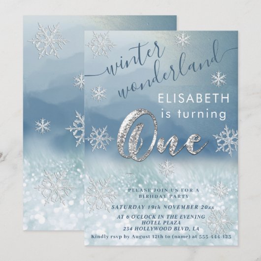 Schattige Winter Wonderland Glitter Eerste Verjaar Kaart (Voorkant / Achterkant)