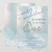 Schattige Winter Wonderland Glitter Eerste Verjaar Kaart (Voorkant / Achterkant)