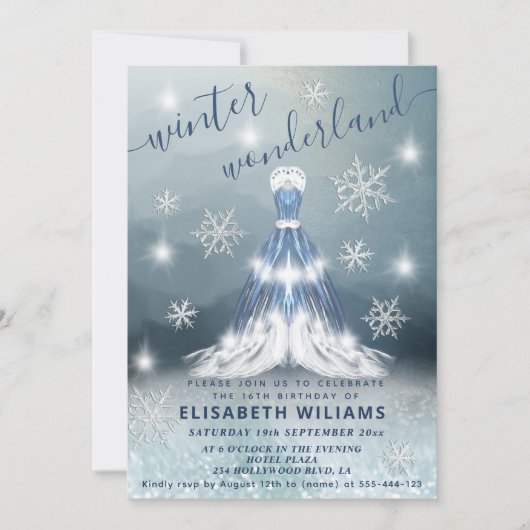Schattige winter wonderland prinses jurk zoet 16 kaart (Voorkant)