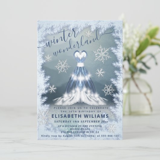 Schattige winter wonderland prinses jurk zoet 16 kaart (Staand voorkant)