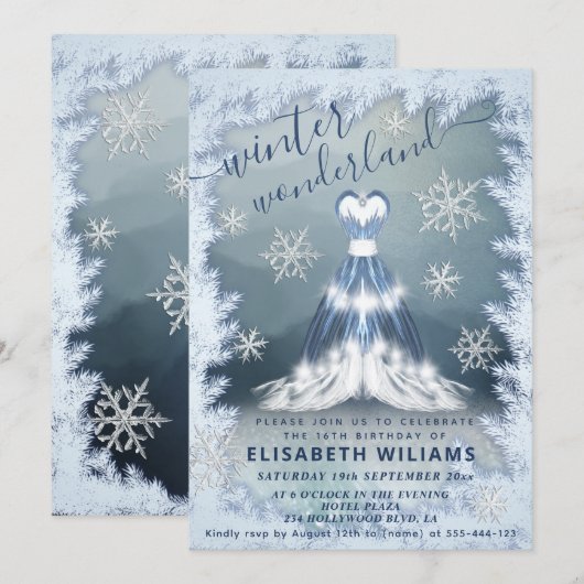 Schattige winter wonderland prinses jurk zoet 16 kaart (Voorkant / Achterkant)