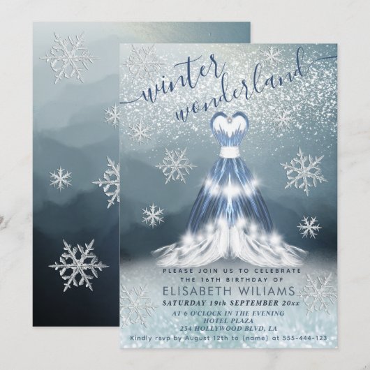 Schattige winter wonderland prinses jurk zoet 16 kaart (Voorkant / Achterkant)