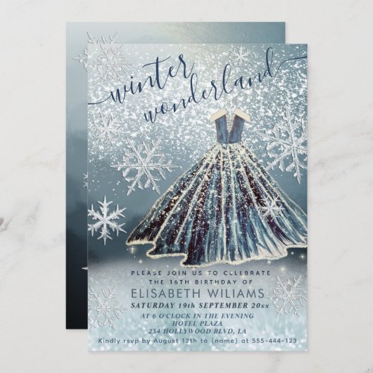 Schattige winter wonderland prinses jurk zoet 16 kaart (Voorkant / Achterkant)