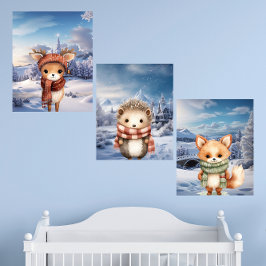Schattige Winter Woodland Animals Wall Print Set