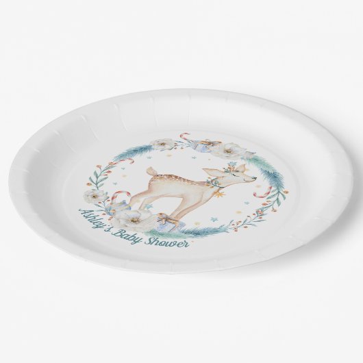 Schattige Winter Woodland Baby shower Papieren Bordje (Gekanteld)